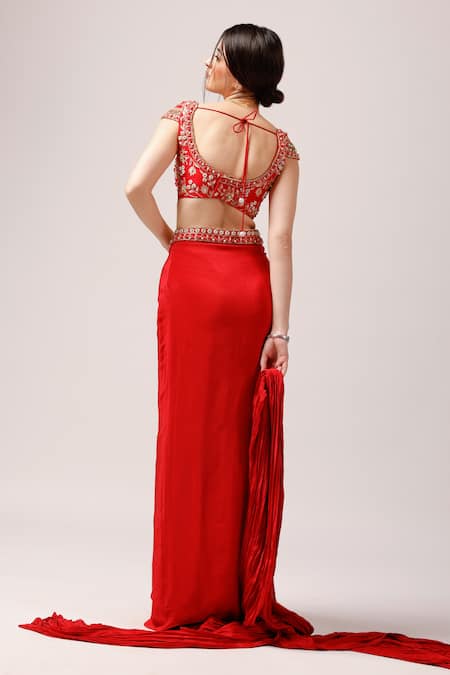 Anshika Tak Label Enchanting Embroidered Blouse Draped Skirt Set 