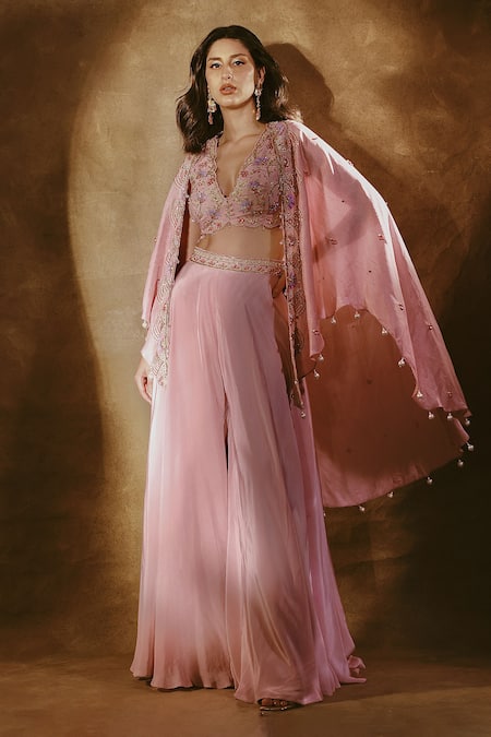 Anshika Tak Label Ethereal Elegance Embroidered Cape Sharara Set 