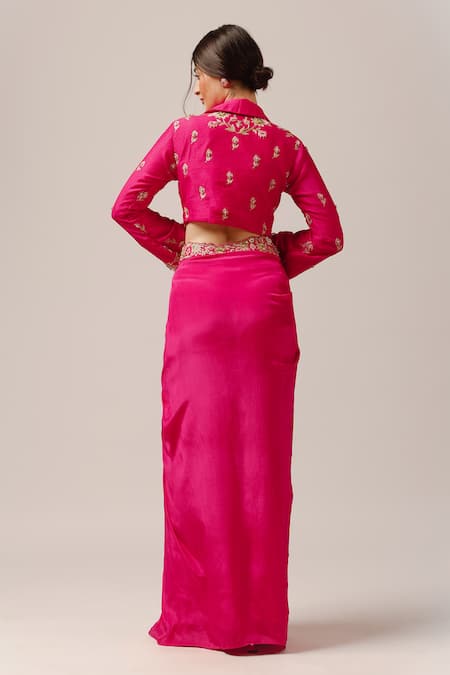 Anshika Tak Label Dream Floral Embroidered Jacket Draped Skirt Set 