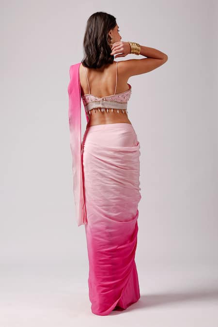 Anshika Tak Label Rosy Radiance Pre-Draped Saree With Bead Embroidered Blouse 