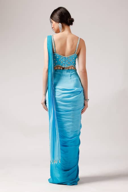 Anshika Tak Label Cerulian Skyline Ombre Pre-Draped Saree With Blouse 