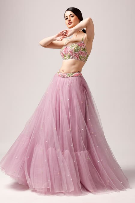 Anshika Tak Label Pink Tussar, Net Pearls, Sequins Square Pastel Dream Embroidered Lehenga Set Online at Aza Fashions Anshika Tak Label_Pink Tussar, Net Pearls, Sequins Square Pastel Dream Embroidered Lehenga Set _Online_at_Aza_Fashions