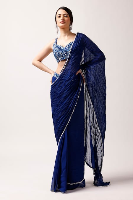 Anshika Tak Label Moonlit Elegance Pre-Draped Pleated Saree With Blouse 