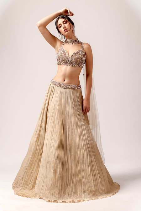 Anshika Tak Label Pleated Embroidered Lehenga Set 