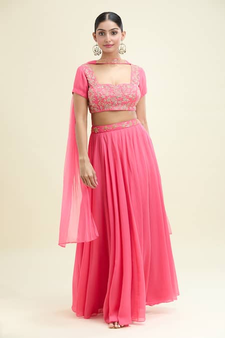 House Of TA-YA Pink Georgette, Chiffon Embroidery, Gota Patti, Zari Zardozi Blouse Lehenga Set Online at Aza Fashions House Of TA-YA_Pink Georgette, Chiffon Embroidery, Gota Patti, Zari Zardozi Blouse Lehenga Set _Online_at_Aza_Fashions