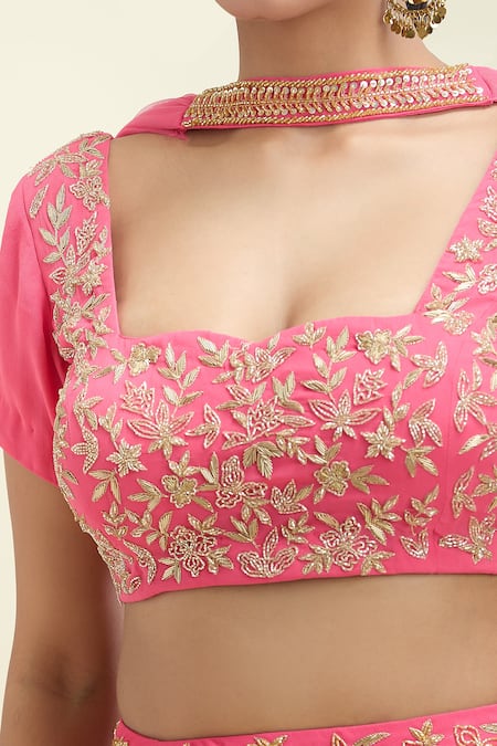 Buy House Of TA-YA Pink Georgette, Chiffon Embroidery, Gota Patti, Zari Zardozi Blouse Lehenga Set Online at Aza Fashions Buy_House Of TA-YA_Pink Georgette, Chiffon Embroidery, Gota Patti, Zari Zardozi Blouse Lehenga Set _Online_at_Aza_Fashions