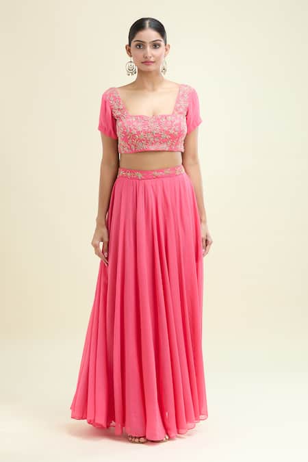 Shop House Of TA-YA Pink Georgette, Chiffon Embroidery, Gota Patti, Zari Zardozi Blouse Lehenga Set Online at Aza Fashions Shop_House Of TA-YA_Pink Georgette, Chiffon Embroidery, Gota Patti, Zari Zardozi Blouse Lehenga Set _Online_at_Aza_Fashions