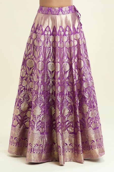 Buy_Studio Iris India_Purple Silk, Brocade, Organza Sequins, Shehnaaz Banarasi Woven Lehenga Set 