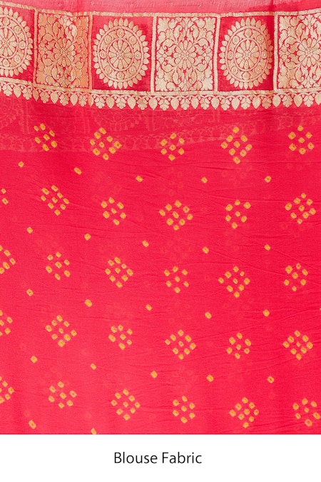 Buy_Suruchi Parakh_Red Brocade, Silk Bandhani Banarasi Saree With Unstitched Blouse Piece