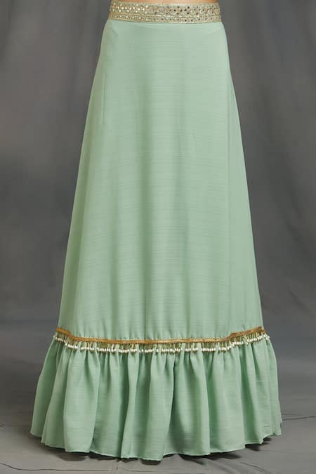 Shop_Naintara Bajaj_Green Silk, Chiffon, Net Sequins, Diamonds, Embroidered Blouse Lehenga Set_Online_at_Aza_Fashions