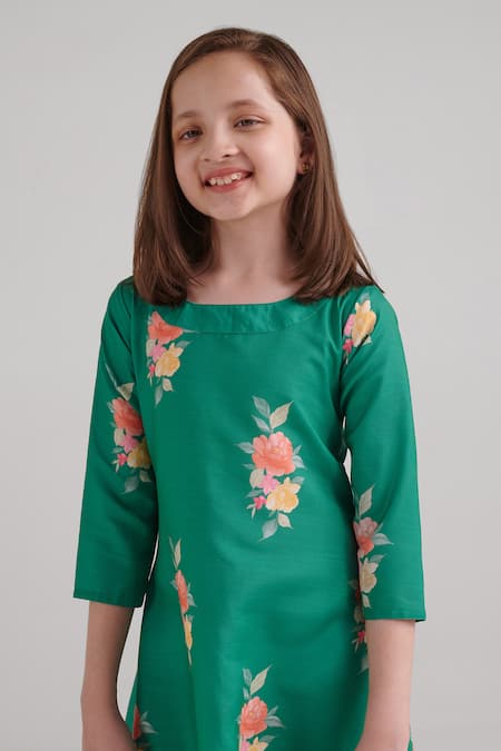 Pasha India_Green Rayon Jade Floral Pattern Dhoti Jumpsuit _Online_at_Aza_Fashions