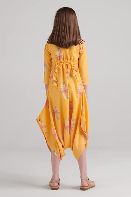 Shop_Pasha India_Yellow Rayon Embroidery Amber Floral Pattern Dhoti Jumpsuit _at_Aza_Fashions