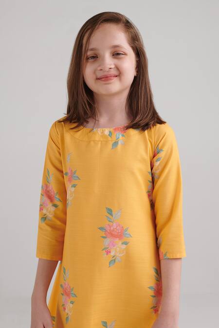 Pasha India_Yellow Rayon Embroidery Amber Floral Pattern Dhoti Jumpsuit _Online_at_Aza_Fashions