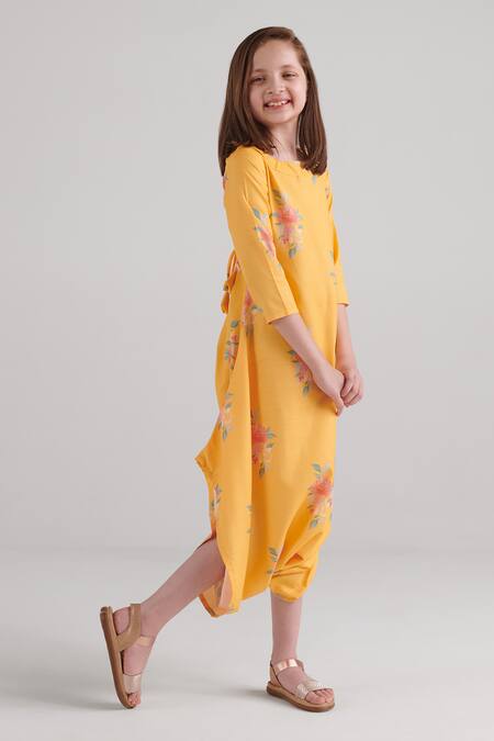Buy_Pasha India_Yellow Rayon Embroidery Amber Floral Pattern Dhoti Jumpsuit _Online_at_Aza_Fashions