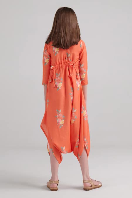 Shop Pasha India Orange Rayon Floral Pattern Dhoti Jumpsuit at Aza Fashions Shop_Pasha India_Orange Rayon Floral Pattern Dhoti Jumpsuit _at_Aza_Fashions