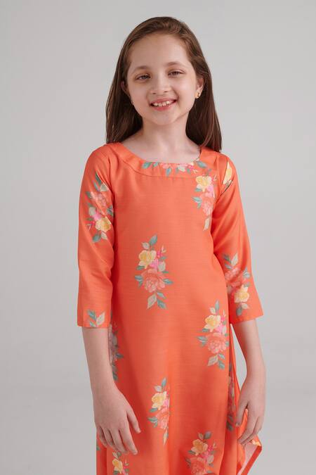 Pasha India Orange Rayon Floral Pattern Dhoti Jumpsuit Online at Aza Fashions Pasha India_Orange Rayon Floral Pattern Dhoti Jumpsuit _Online_at_Aza_Fashions