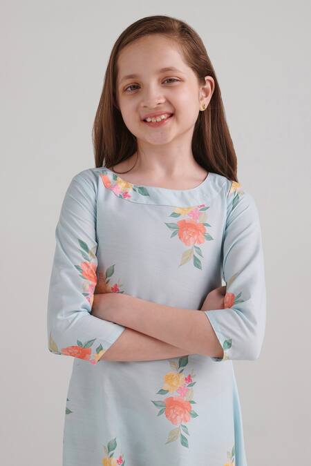 Pasha India_Blue Rayon Floral Back Tie-up Dhoti Jumpsuit _Online_at_Aza_Fashions