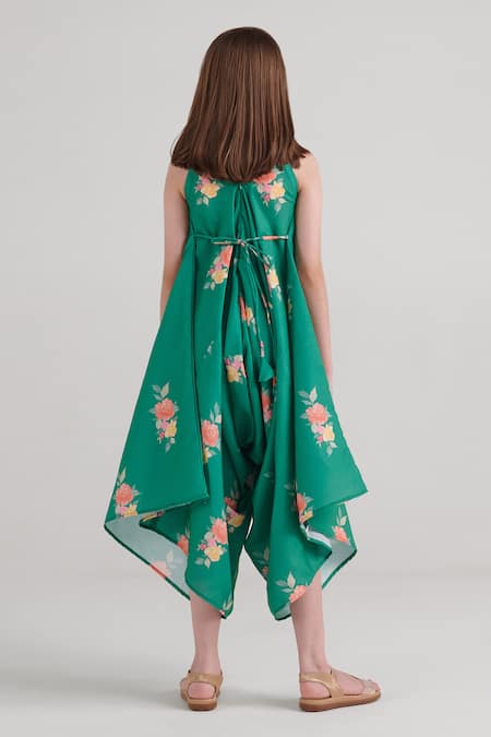 Shop_Pasha India_Green Rayon Embroidery Jade Floral Pattern Palazzo Jumpsuit _at_Aza_Fashions