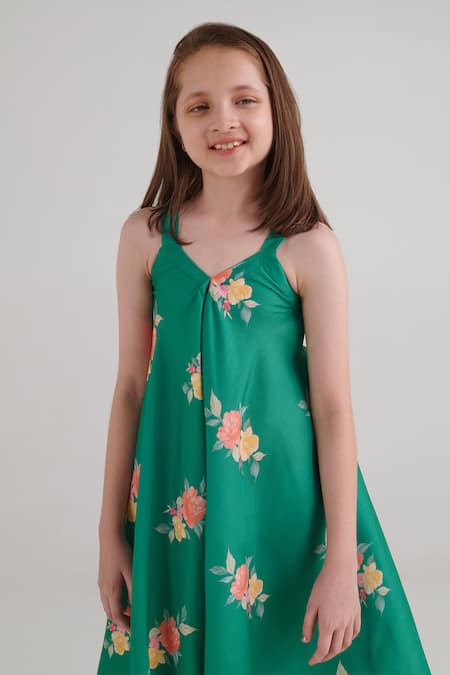 Pasha India_Green Rayon Embroidery Jade Floral Pattern Palazzo Jumpsuit _Online_at_Aza_Fashions