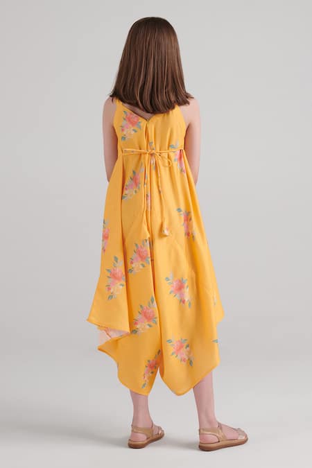 Shop_Pasha India_Yellow Rayon Amber Floral Pattern Palazzo Jumpsuit _at_Aza_Fashions