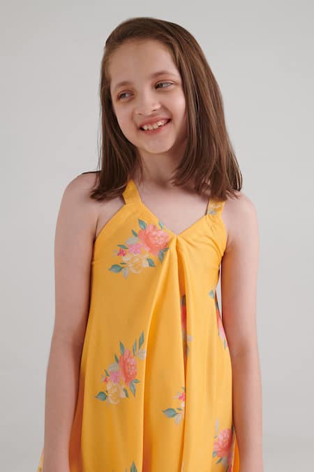 Pasha India_Yellow Rayon Amber Floral Pattern Palazzo Jumpsuit _Online_at_Aza_Fashions