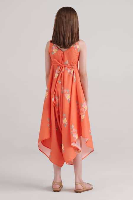 Shop_Pasha India_Orange Rayon Embroidery Floral Pattern Palazzo Jumpsuit _at_Aza_Fashions