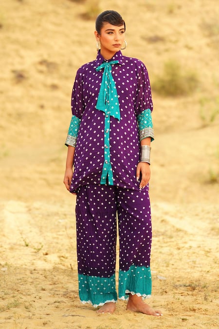 The Home Affair Tie Dye Bandhani Pattern Kurta Pant Set 