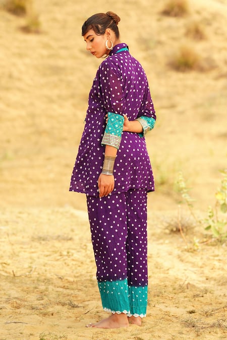 The Home Affair Tie Dye Bandhani Pattern Kurta Pant Set 