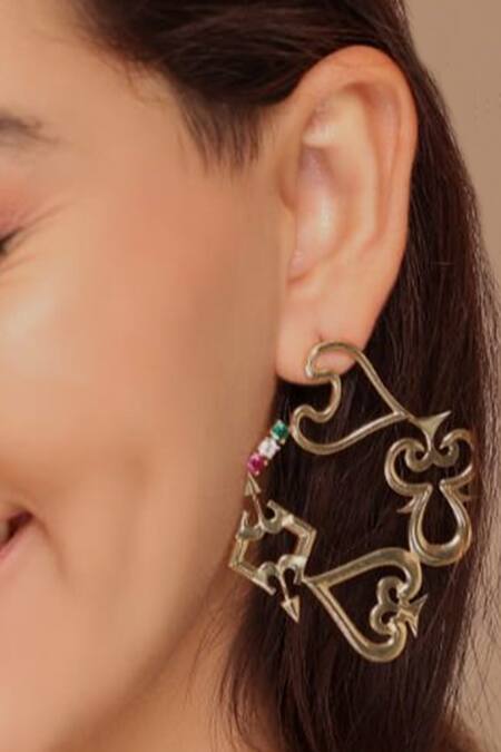 Gaurish Bespoke Jewellery Multi Color Stones Cartes Embellished Dangler Earrings Online at Aza Fashions Gaurish Bespoke Jewellery_Multi Color Stones Cartes Embellished Dangler Earrings _Online_at_Aza_Fashions