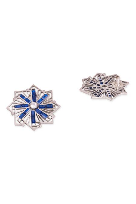 Gaurish Bespoke Jewellery Blue Stones Caree Embellished Stud Earrings Online at Aza Fashions Gaurish Bespoke Jewellery_Blue Stones Caree Embellished Stud Earrings _Online_at_Aza_Fashions