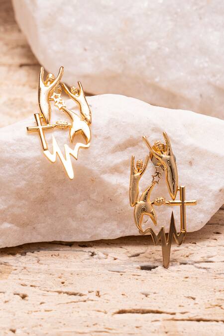 Gaurish Bespoke Jewellery Gold Plated La Croix Textured Stud Earrings Online at Aza Fashions Gaurish Bespoke Jewellery_Gold Plated La Croix Textured Stud Earrings _Online_at_Aza_Fashions
