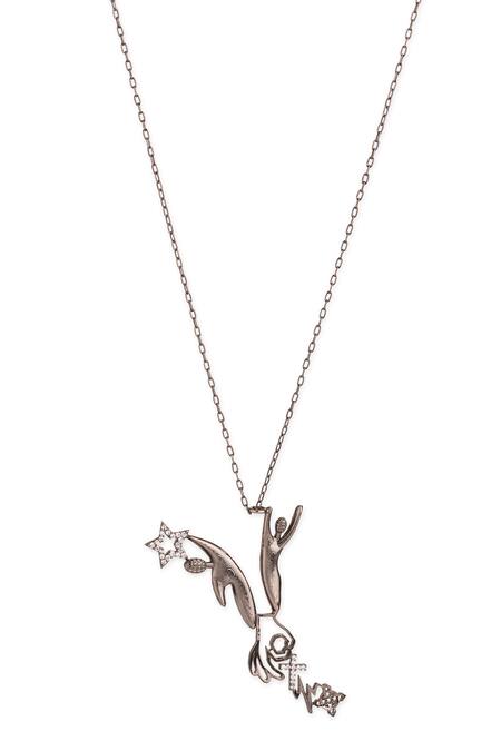 Gaurish Bespoke Jewellery White La Croix Stones Embellished Pendant Necklace Online at Aza Fashions Gaurish Bespoke Jewellery_White La Croix Stones Embellished Pendant Necklace _Online_at_Aza_Fashions