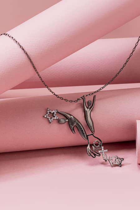 Gaurish Bespoke Jewellery La Croix Stones Embellished Pendant Necklace 