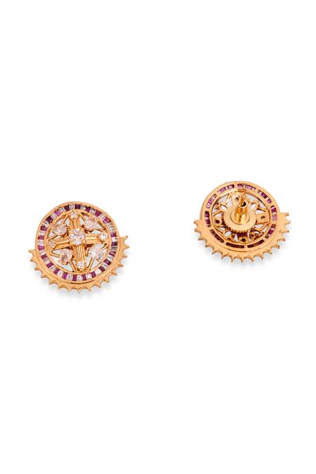 Gaurish Bespoke Jewellery Gold Plated Stones Couler Da Studded Earrings Online at Aza Fashions Gaurish Bespoke Jewellery_Gold Plated Stones Couler Da Studded Earrings _Online_at_Aza_Fashions
