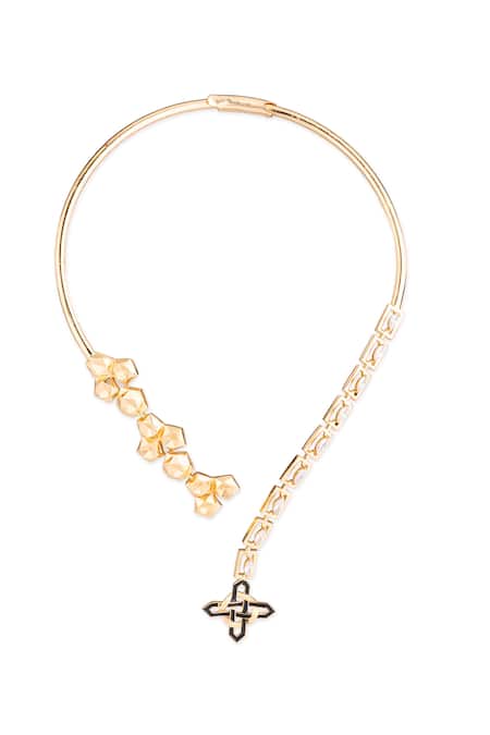 Gaurish Bespoke Jewellery Gold Plated Lerez Stone Studded Lariat Necklace Online at Aza Fashions Gaurish Bespoke Jewellery_Gold Plated Lerez Stone Studded Lariat Necklace _Online_at_Aza_Fashions