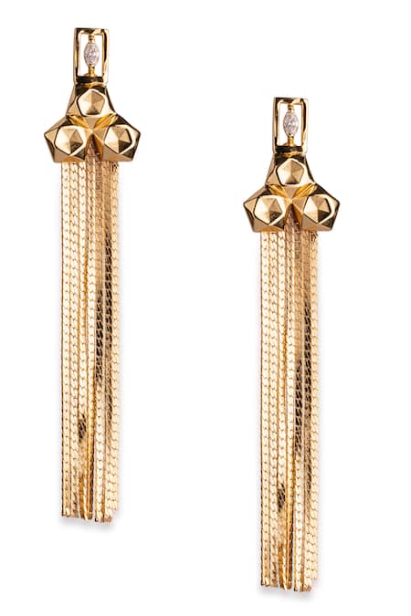 Gaurish Bespoke Jewellery Gold Plated Stones Lerez Studded Fringe Earrings Online at Aza Fashions Gaurish Bespoke Jewellery_Gold Plated Stones Lerez Studded Fringe Earrings _Online_at_Aza_Fashions
