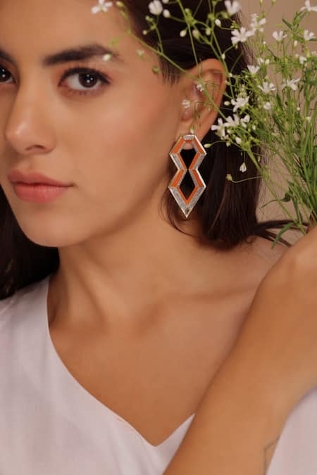 Gaurish bespoke jewellery Gold Plated Stone Le Losange Enamelled Hexagonal Earrings 