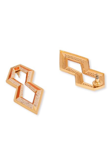 Gaurish Bespoke Jewellery Gold Plated Stones, Embroidery Le Losange Enamelled Hexagonal Earrings Online at Aza Fashions Gaurish Bespoke Jewellery_Gold Plated Stones, Embroidery Le Losange Enamelled Hexagonal Earrings _Online_at_Aza_Fashions