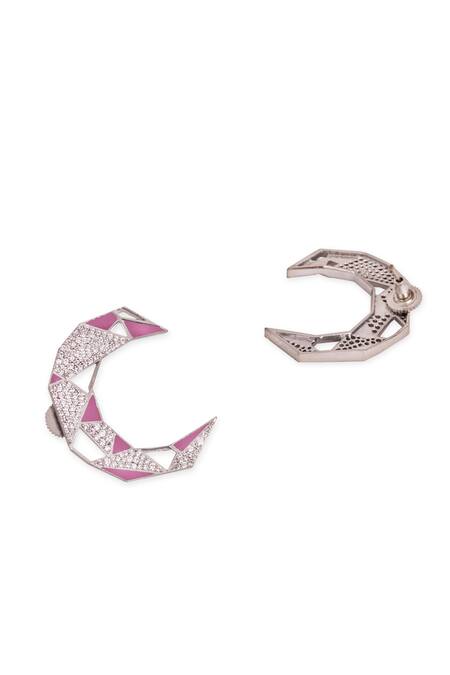 Gaurish Bespoke Jewellery Silver Plated Stones Croissant Enamelled Earrings Online at Aza Fashions Gaurish Bespoke Jewellery_Silver Plated Stones Croissant Enamelled Earrings _Online_at_Aza_Fashions