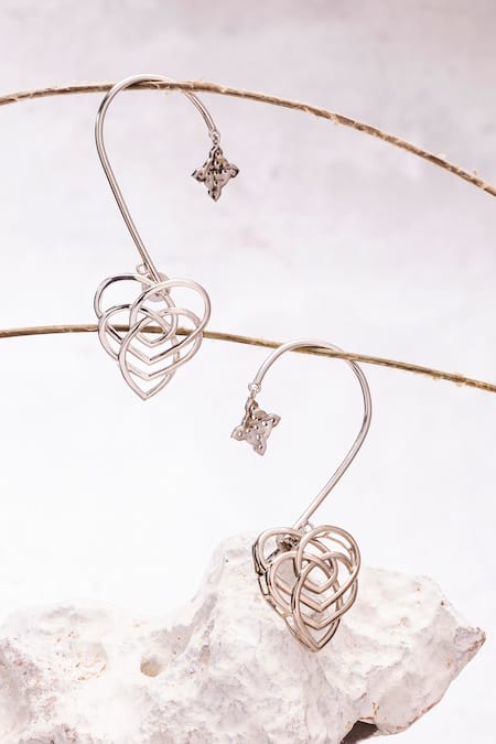 Gaurish bespoke jewellery Silver Plated Hexagone Heart Earcuff Earrings 