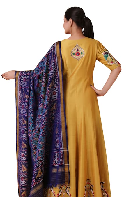 Nidhi Kejriwal Yellow Embroidery, Pearls, Sequins, Cut Placement Peacock Anarkali With Dupatta Online at Aza Fashions Nidhi Kejriwal_Yellow Embroidery, Pearls, Sequins, Cut Placement Peacock Anarkali With Dupatta _Online_at_Aza_Fashions