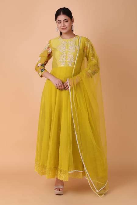 Nidhi Kejriwal Floral Embroidered Bodice Anarkali With Dupatta 