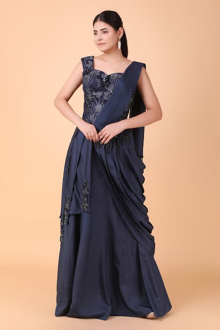 Nidhi Kejriwal Pre-Draped Saree With Floral Embroidered Corset Blouse 