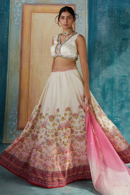 Basil Leaf Floral Leaf Print Lehenga Set 