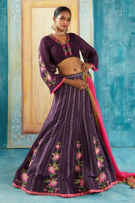 Basil Leaf Floral Geometric Print Lehenga Set 