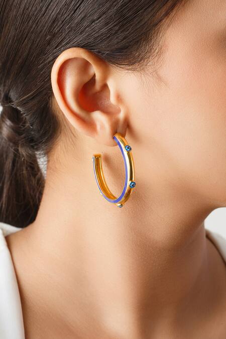 Isharya_Gold Plated Crystals Evil Eye Embellished Hoops_Online_at_Aza_Fashions