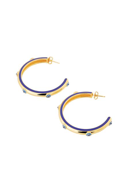 Buy_Isharya_Gold Plated Crystals Evil Eye Embellished Hoops_Online_at_Aza_Fashions