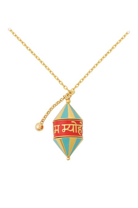 Buy_Isharya_Blue Rotating Prayer Wheel Carved Pendant Necklace_Online_at_Aza_Fashions