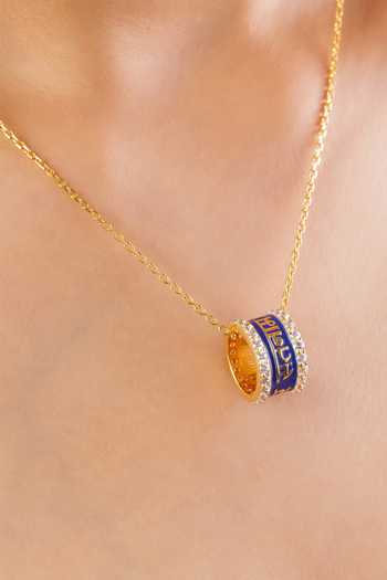 Isharya_Blue Mantra Ring Carved Pendant Necklace_Online_at_Aza_Fashions