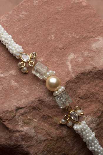 Ozel_White Swarovski Pearl And Bead Rakhi_Online_at_Aza_Fashions